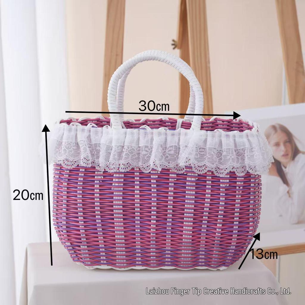 Красочная плетеная пластиковая корзина: Ручной сувенирный подарок, Имитация ротанга, Женская корзина для ванной и хранения
