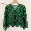 Women Cardigan Sequin See-through Mesh Loose Half Sleeves Symmetric Thin V Neck Prom Formal Occasion Party Summer Outerwear Coat