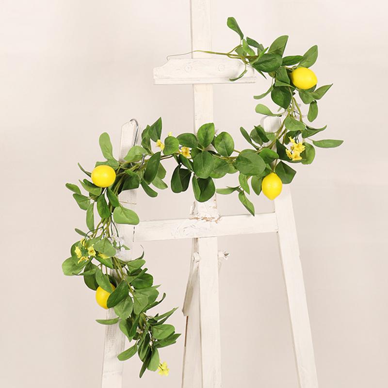 Fake Lemon Garlands Fake Leafs Rattan Artificial Plants Yellow Green Plastic Material Garden Deco Home Decoration