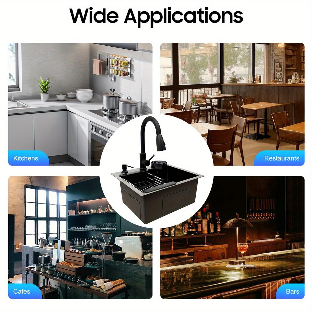 Multi-Functional 201 Stainless Steel Kitchen Sink – Pull-Out Faucet, Cup Rinser, Drain Basket & Soap Dispenser Included – Gun-Grey – 45 x 40 cm