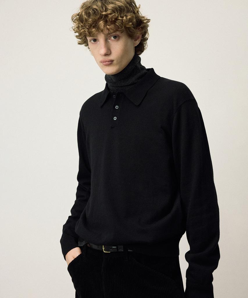 IL CORSO Wool Blend Cozy Polo Knit Black Iesw5F505Bk