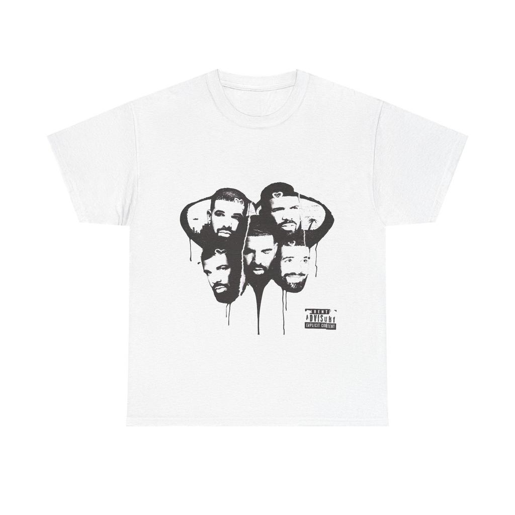 Black and White Drake Faces Collage Graphic Tee | Rap and Hip Hop Portrait Graphic Shirt