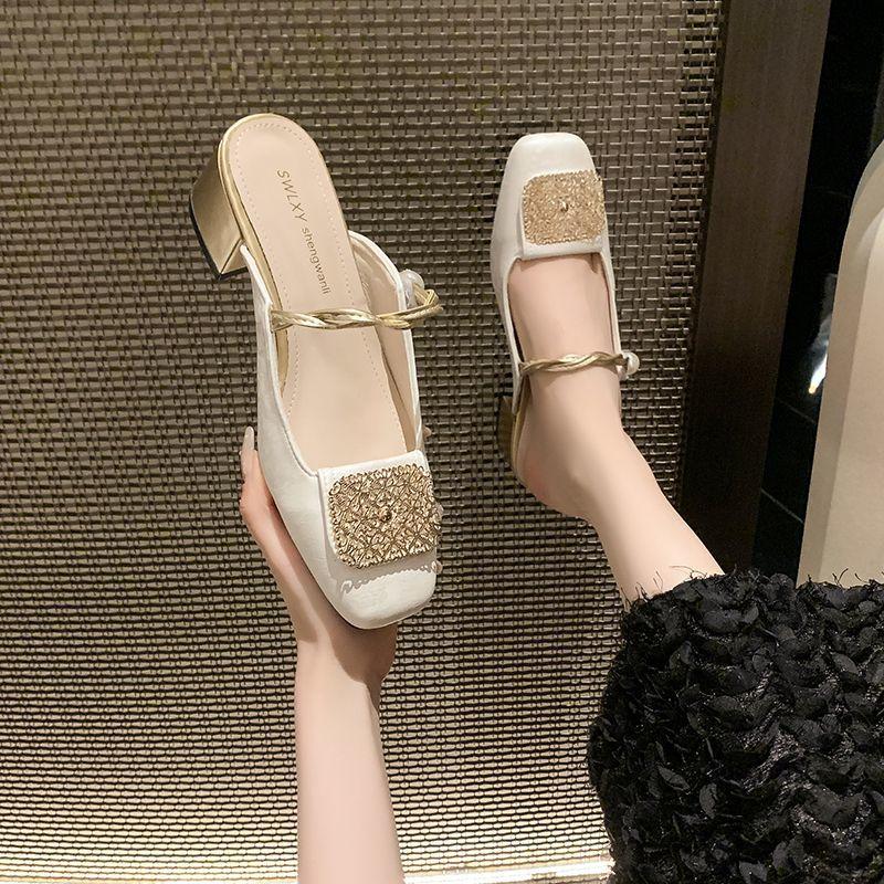 Модные женские мюли на каблуке, тапочки и женские сандалии, зеленые шлепанцы, летняя обувь из ПВХ, в продаже, шикарные, элегантные, по низкой цене, стильная обувь