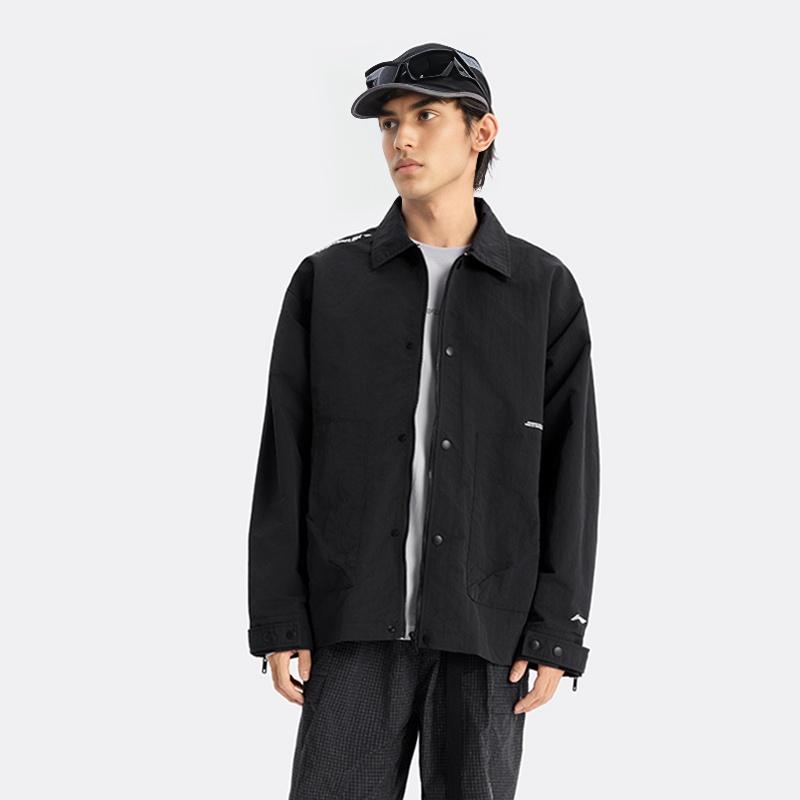Li Ning CF Outdoor Буквенный Модный Универсальный Износостойкий Водоотталкивающий Ветрозащитный Мужской Верхняя одежда Черный AFDV345-5