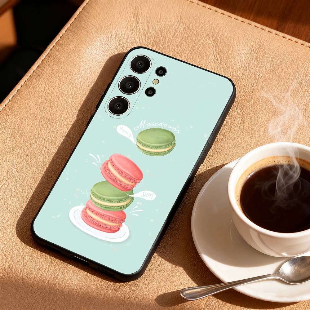 Вкусный Макарон Цветной Чехол Для Телефона Для Samsung S26,S25,24,23,22,30,21,10,9,Ultra,Plus,Lite,FE Мягкий Черный Чехол