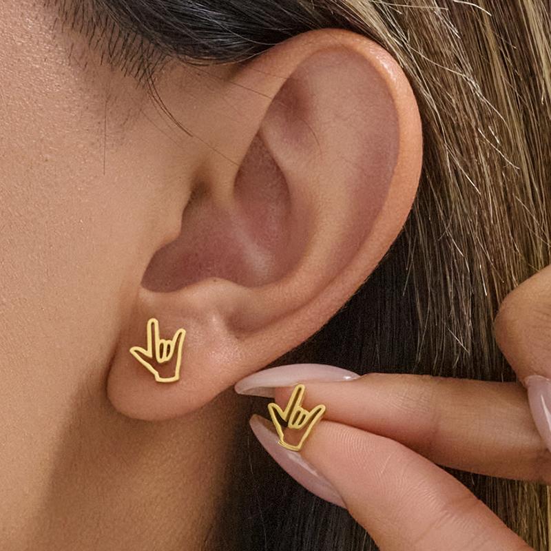 Korean Stainless Steel I love You Gestures Stud Earrings Romantic Hollow out Hand Earings for Lovers Jewelry Wedding Gifts
