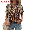S-8XL Плюс Размер Летняя Футболка для Женщин V-образный Вырез Повседневная Мода Полосатая Одежда Харадзюку Свободные Футболки С Коротким Рукавом Топы