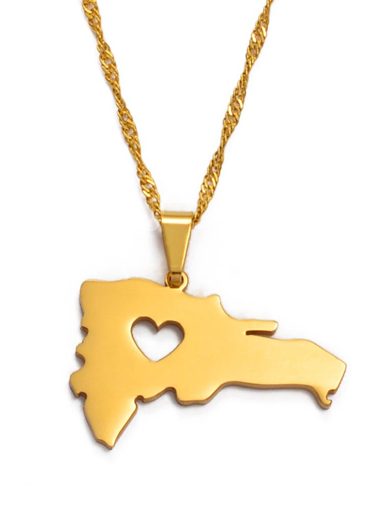 The Dominican Republic Map Pendant Necklace for Women Men Silver Color/Gold Color Jewelry Map of Dominican #G004321