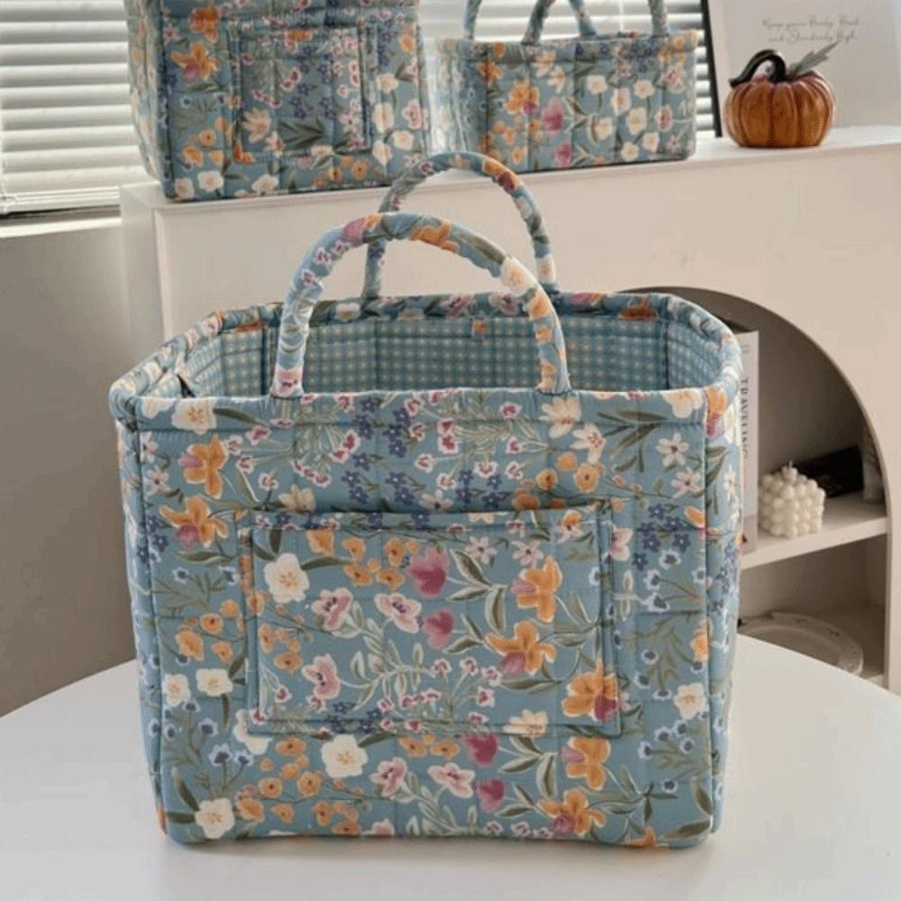 Vintage Foldable Laundry Basket Floral Print Quilted Storage Basket Travel