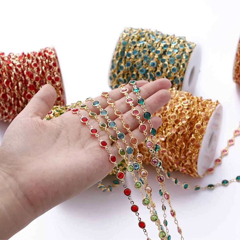 1Meter Colorful Glass Crystal Beads Chain Copper Chains for Necklace Bracelet Jewelry Making DIY Components Accessories