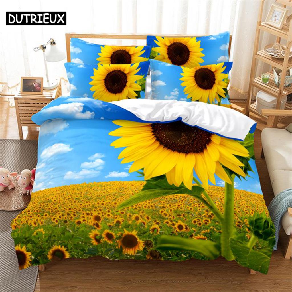 3D HD Flower Quilt Cover Pillow Case Rose Sunflower bed Set Linen Duvet Tulip King Queen Twin Single Double 3PCS 2PCS Textile