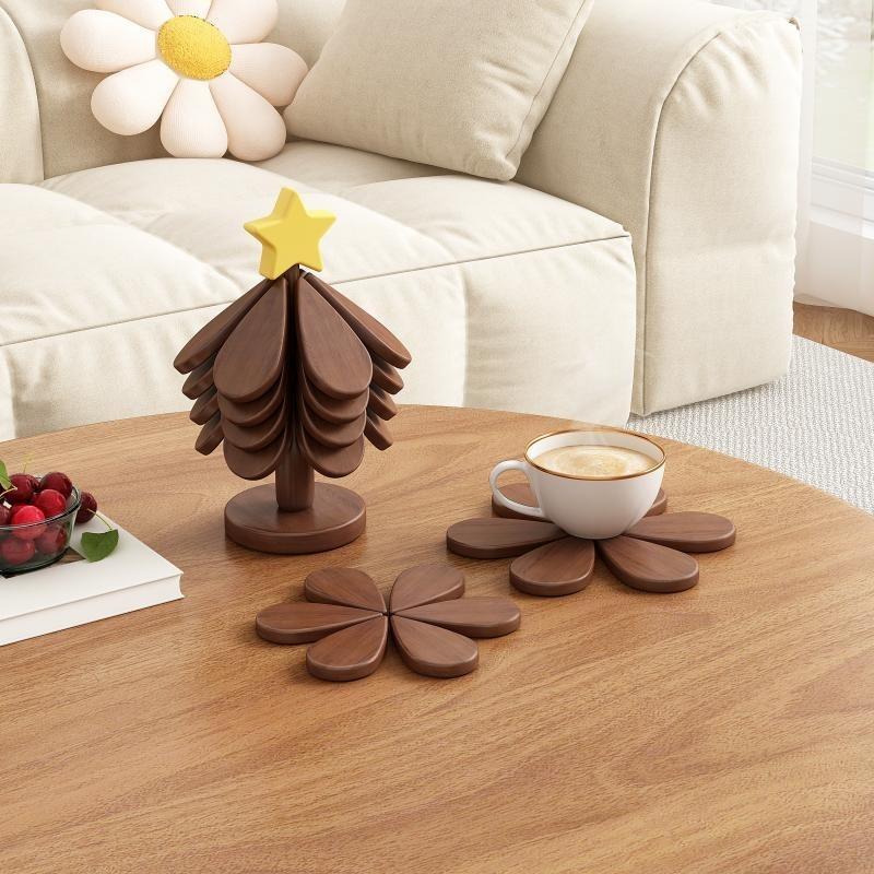 Pine and Bamboo Insulation Mat, Dining Table Decoration, a Tree and Small Tree Insulation Mat, Creative Folding Dining Plate, Tree Shape