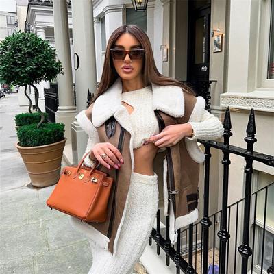 Осенне-зимний товар Женская мода Повседневная майка-поло с застежкой-молнией и трехцветной флисовой панелью