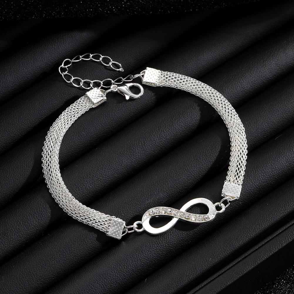 3 Pcs Women Bracelets Rhinestone Decor Hollow Infinite Symbol Heart Stackable Wrist Jewelry Lady Prom Party Wedding Bangle Set