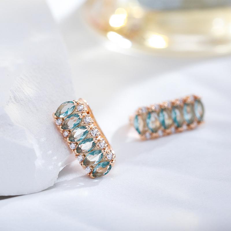 Kienl Полностью Синий Натуральный Циркон Квадратные Серьги Женские Цвет Розовое Золото Винтажные Свадебные Украшения для Невесты Роскошный Дизайн Лучший Подарок