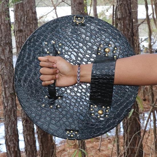 Nordic Rampage Wooden Small Round Shield Handmade Functional Woodcut Costume Reenactment Norse Viking Warrior Crest Shield