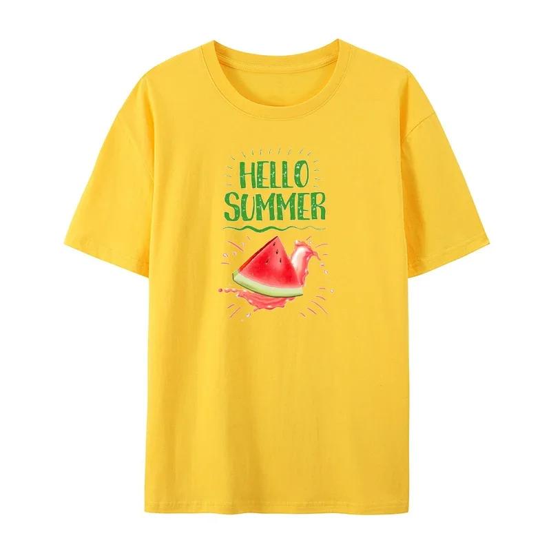 Summer Fashion Watermelon Retro Men's English Letter Round Neck High Quality Casual Street European Size T-Shirt