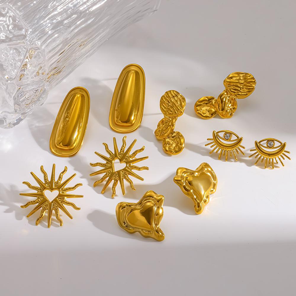 Explosive light luxury plated 18K gold stainless steel earrings retro texture love sun eye stud earrings earrings women