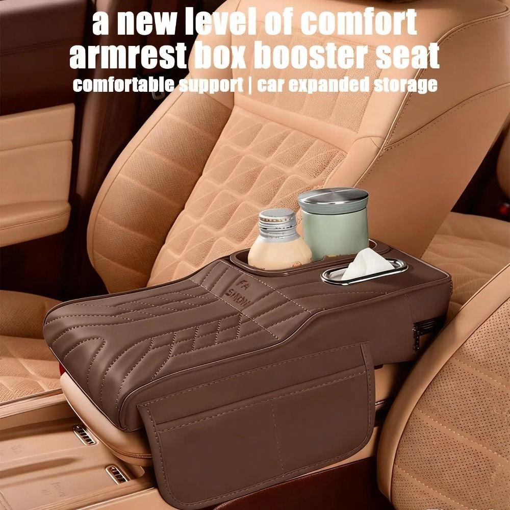 2 Cup Holder Center Console Pad PU Leather Vehicle Armrest Cushion Universal Car Armrest Box Sedan