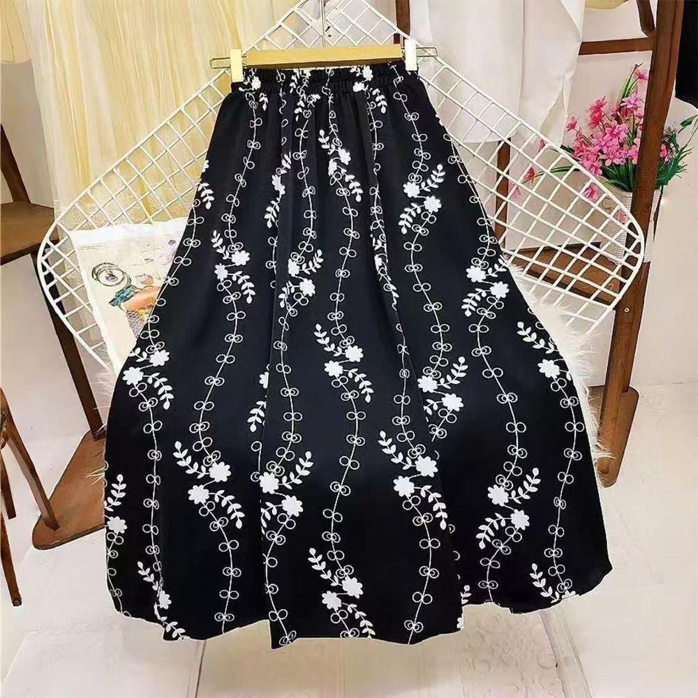 Французская Цветочная Юбка Большого Размера А-силуэта – Эластичный Пояс, Универсальная, Свободно ниспадающая, Лесной Стиль для Весны/Осени.
