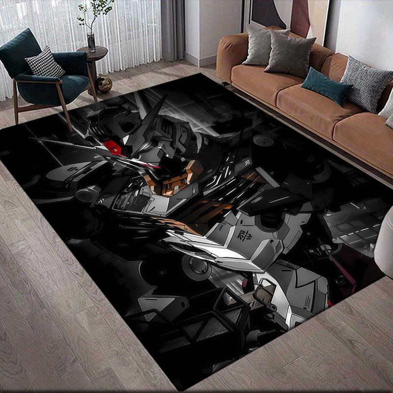Black & White Gundam Anti-Slip Floor Mat, Rectangular Carpet for Bedroom, Living Room, Sofa Area & Game Room, Home Decor