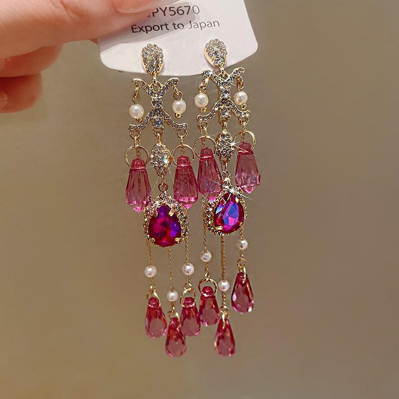 Silver needle dripping oil water drop fringed earrings antique literary and versatile earrings new Chinese retro temperament earrings women