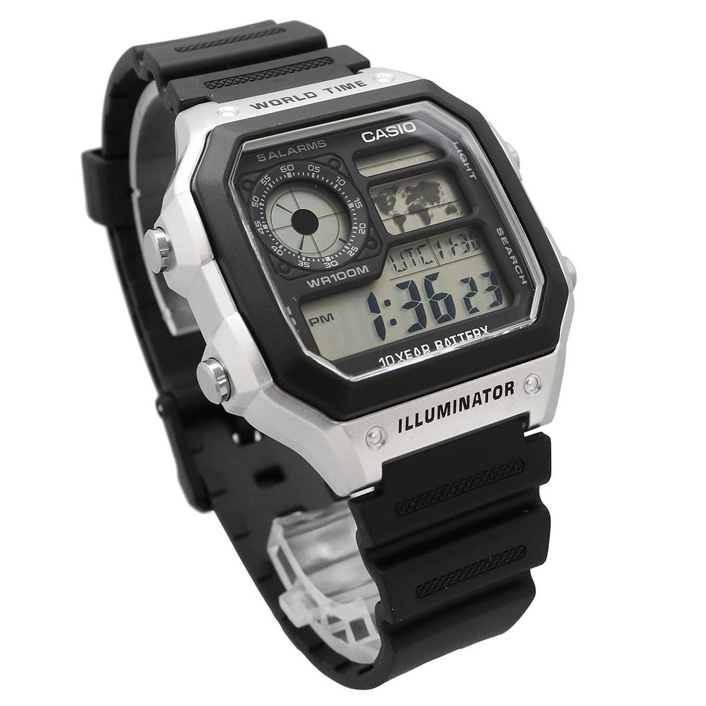 Casio AE-1200WH-1CV Цифровые мужские часы с мировым временем, Черные и серебристые, Оригинальная коробка, Модель для зарубежного рынка [Параллельный импорт]