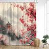 Пейзажная шторка для душа в японском стиле, тушь, гора, цветение сакуры, павильон, озеро, азиатское искусство, занавески для ванной, домашний декор для ванной