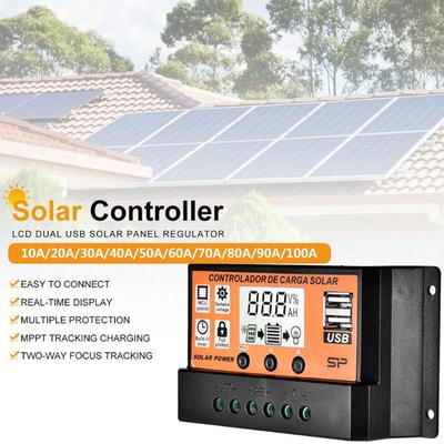 10A/20A/30A/40A/50A/60A/70A/80A/90A/100A автоматический ЖК-экран контроллер солнечной зарядки двойной USB регулятор солнечной панели 12V24V