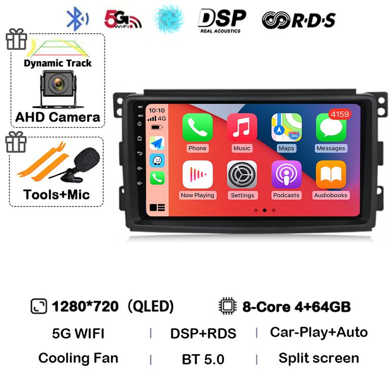 Android 14 Carplay Auto для Mercedes Benz Smart Fortwo W451 2006 2007 2008 2009 Автомобильное радио Wifi 4G GPS Мультимедийный плеер Стерео