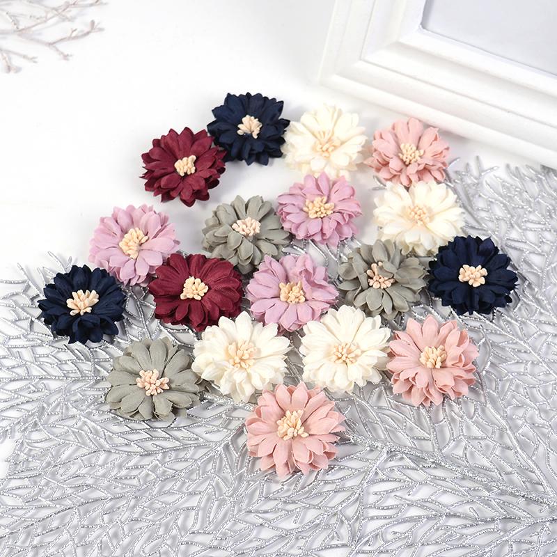 10PcsChrysanthemum Artificial Flowers Head Silk 4cm Fabric Flower For Wedding Decoration DIY Brooches Handmade Craft Accessories