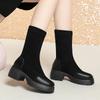 Fashion Autumn Winter Retro Versatile Stretch Long Tube Boots Women Fashion Slip On Chunky Platform Goth Thick Heel Suede Boots