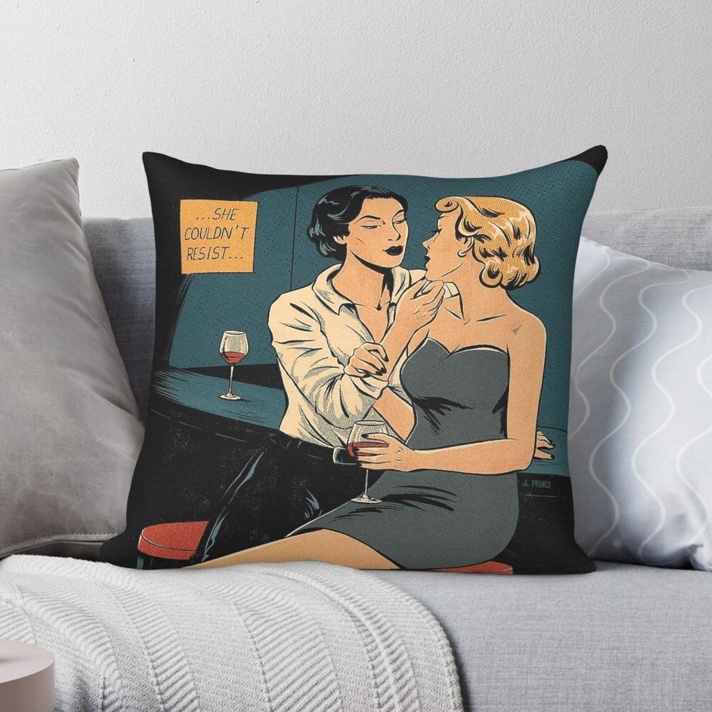 Lesbian Couldnt Resist Square Pillowcase Polyester Linen Velvet Printed Zip Decor Pillow Case Bed Cushion Cover