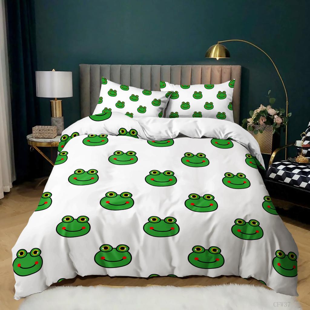 Animal Frogs Duvet Cover Set King Queen Size Green Lovely Cartoon Frog Bedding Set Kids Toad 2/3pcs Polyester Comforter Cover