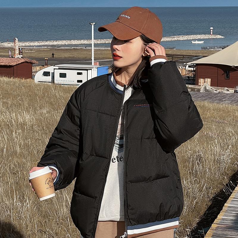 Trendy brand winter stand-up neck cotton-padded jacket personalized trend short cotton-padded clothing women's cotton-padded clothing baseball cott
