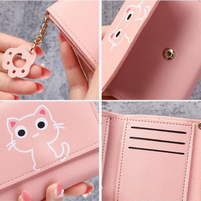 Новый женский кошелек с милым кошачьим принтом, короткий кожаный кошелек, маленький кошелек, модные женские и женские сумки для денег, кошельки с держателем для карт