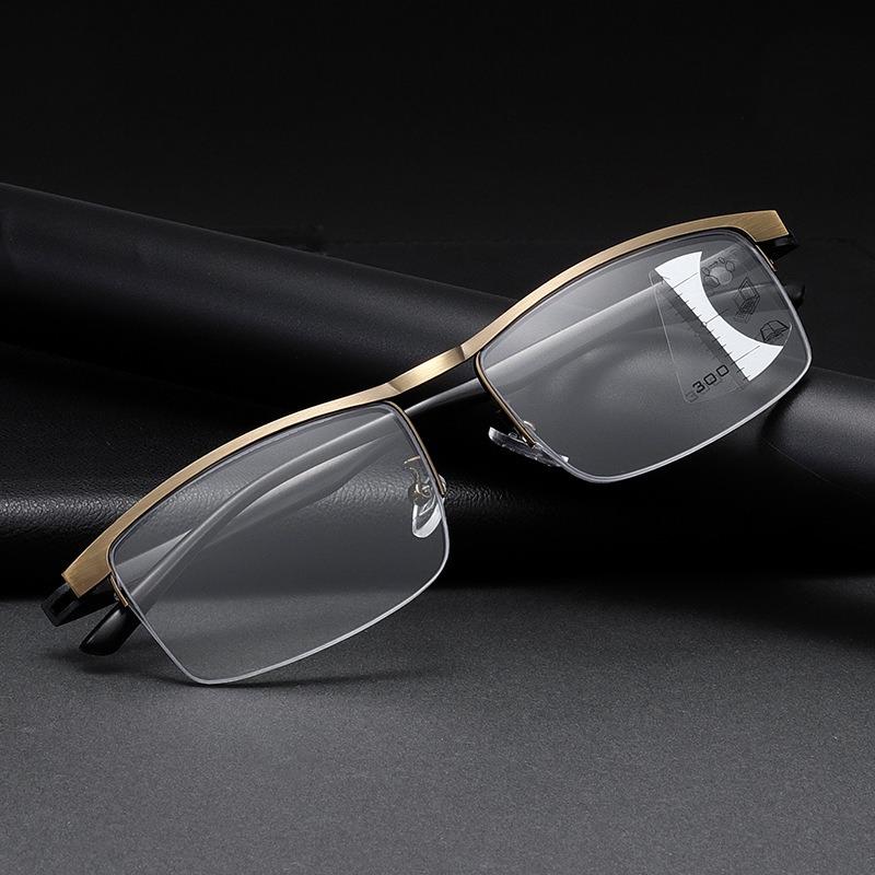 Progressive Multifocus Computer Reading Glasses Retro Metal Prescription Blue Light Blocking for Men and Women Eyeglasses