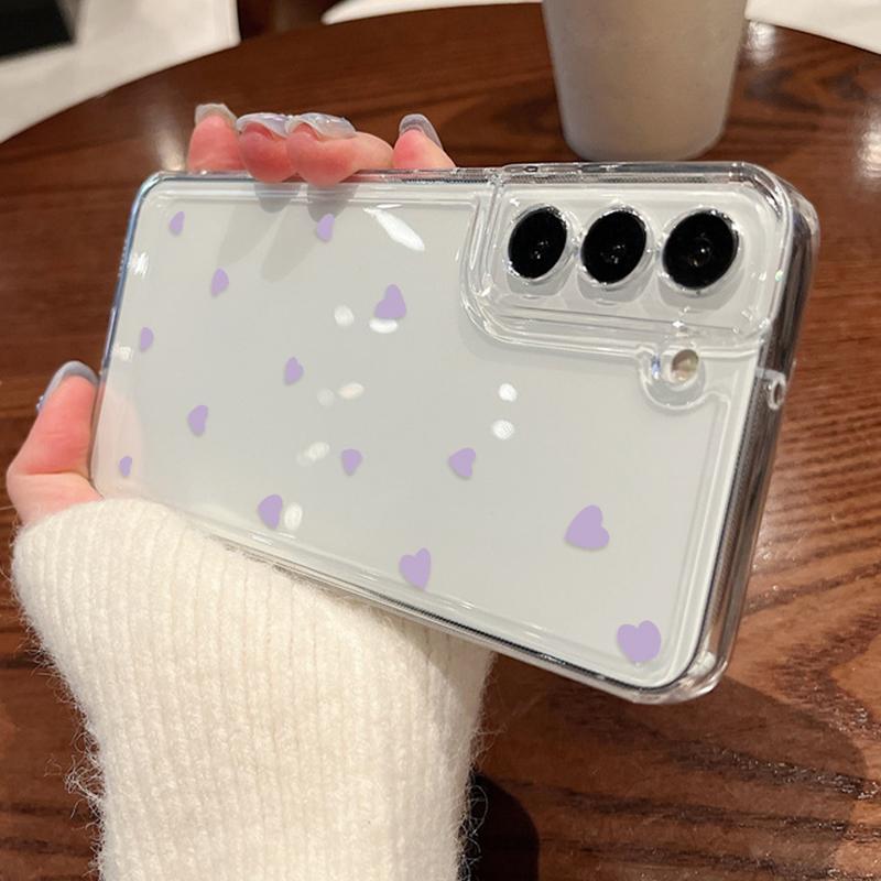 Cute Love Heart Print Phone Cover For Samsung S24 Ultra S23 S22 Plus S21 S20 FE A55 A54 A52 A35 A34 A14 Clear Soft Silicone Shockproof Case