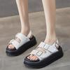 2024 High Quality Leather Women Platform Sandals Double Button Sandals Open Toe Thick Soled Sandals Roman Girls Beach Shoes