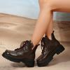 Brown New Women Ankle Boots Autumn Winter Platform Lace-up Women Punk Boots Thick Sole Combat Booties Female Mujer Q429