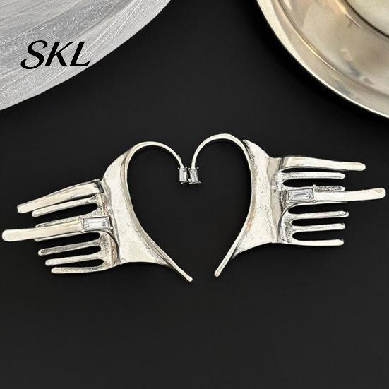 Embellished Earrings Silver Ear Cuff for Women, No Piercing Metal Elf Cool Girl Fashion Jewelry Cuff, Cartilage Climber Clip Hair Styling Accessory