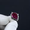 Kashmir Ruby Adjustable 925 Sterling Silver Ring - Fits US Sizes 6 To 10 - Handmade Boho Jewelry for Women & Men, Valentine Gifts