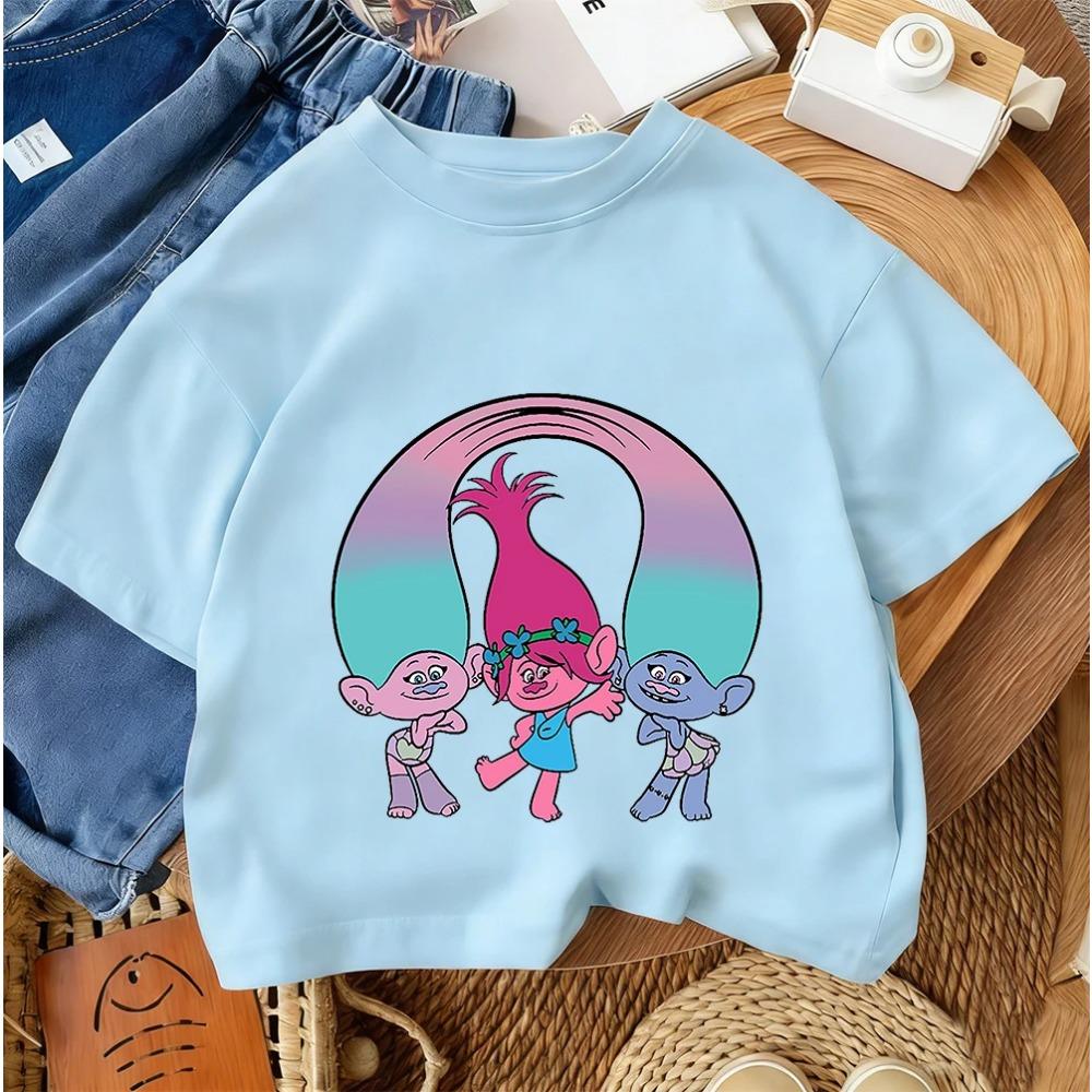 Summer Casual Boys Girls Tee Trolls Kawaii Design Kids Street Style Fashion 3-14 Age