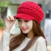 Женский зимний вязаный берет с ушками из шерсти с бархатной подкладкой для тепла на открытом воздухе