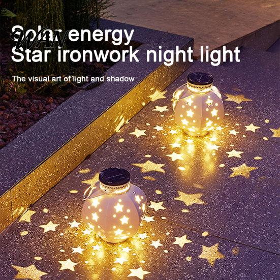 Solar Garden Lights Star Lantern, Metal Light, Waterproof Outdoor Hanging Automatic On Off Lantern for Porch Patio Lawn Pathway Wedding Party