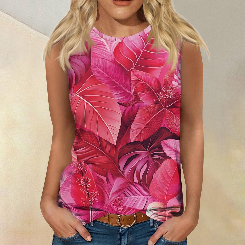 Женская мода, летняя майка с круглым вырезом, легкая майка без рукавов с принтом