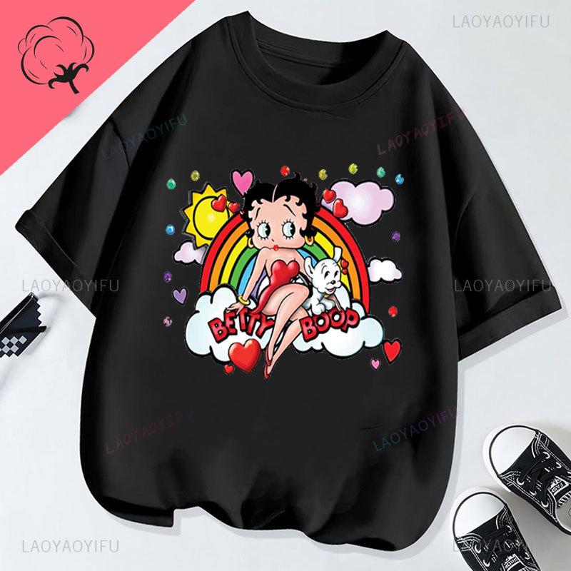 Hot Sale Bettyboop Camiseta Kawaii Cartoon Retro Style Cotton Crewneck Casual Y2k Clothes Tshirt Shoujo Girl Style Creativity