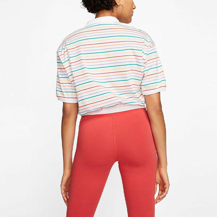 Nike Sportswear Rainbow Striped Casual Short Sleeve Polo Shirt Women Tops Multicolor CJ2516-100