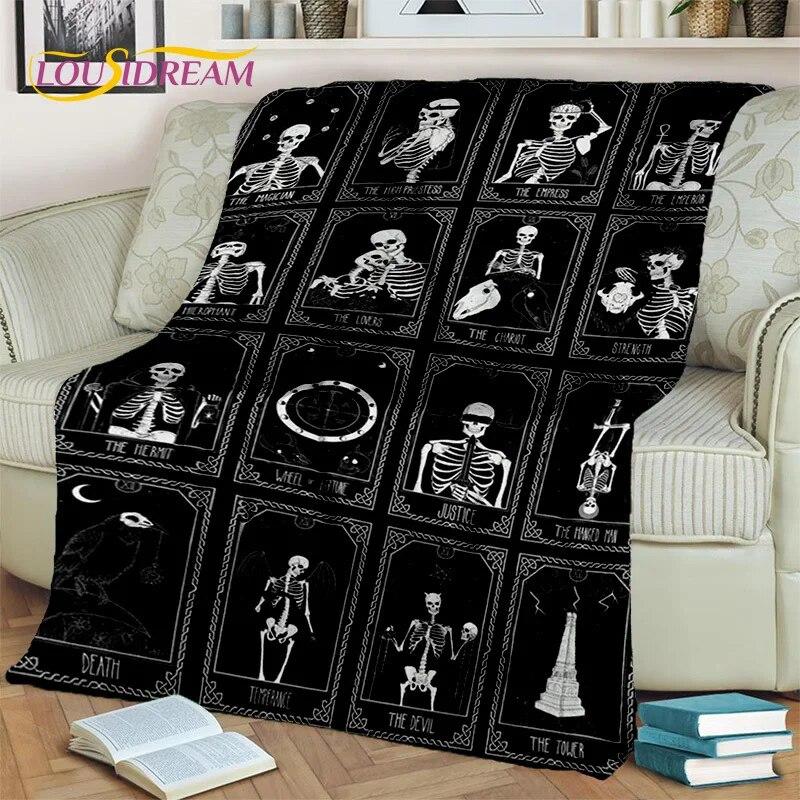 Gothic Ouija Tarot Witchcraft Horror Skull Blanket,Flannel Throw Blanket for Halloween Bedroom Bed Sofa Picnic Hiking Cover Gift