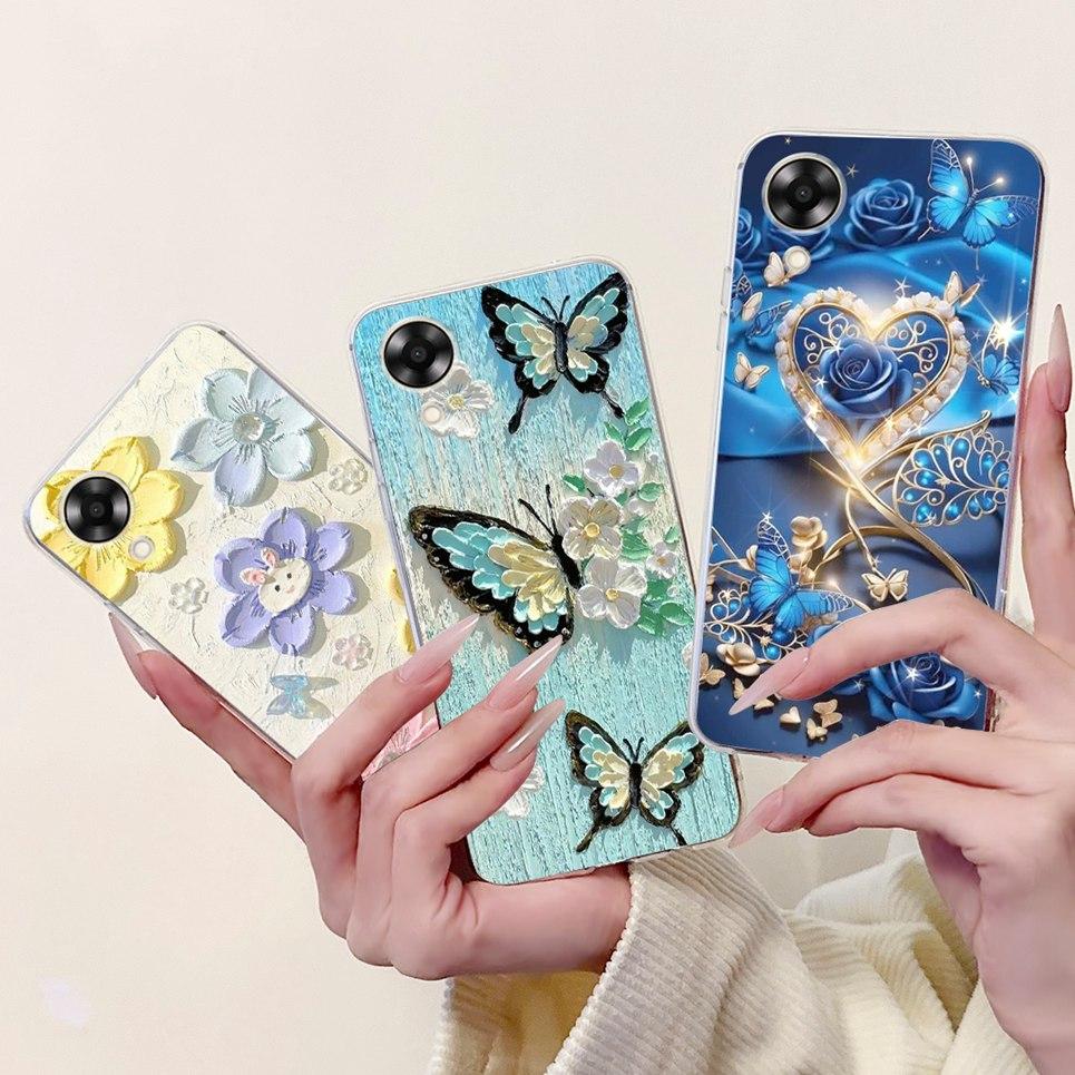 Case For Oppo A17k A17 4G Back Cover Oppo CPH2471 CPH2477 Colorful Butterfly Flower Painting Phone Cases Transparent Soft TPU